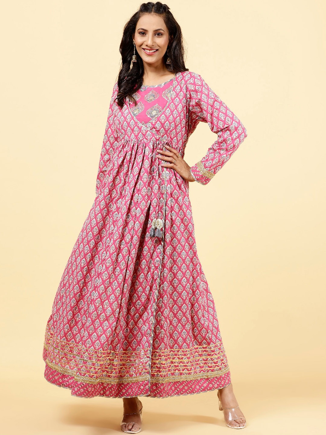 Meena Bazaar Ethnic Motifs Printed Regular Sleeves Angrakha Anarkali Pure Cotton Kurta, Pink
Meena Bazaar Ethnic Motifs Printed Regular Sleeves Angrakha Anarkali Pure Cotton Kurta, Pink
