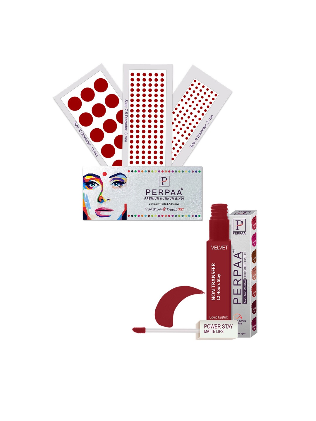 PERPAA Power Stay Non Transfer Lipstick-22 & Set of 3 Premium Red Bindis-Size 7.5,02,09
PERPAA Power Stay Non Transfer Lipstick-22 & Set of 3 Premium Red Bindis-Size 7.5,02,09