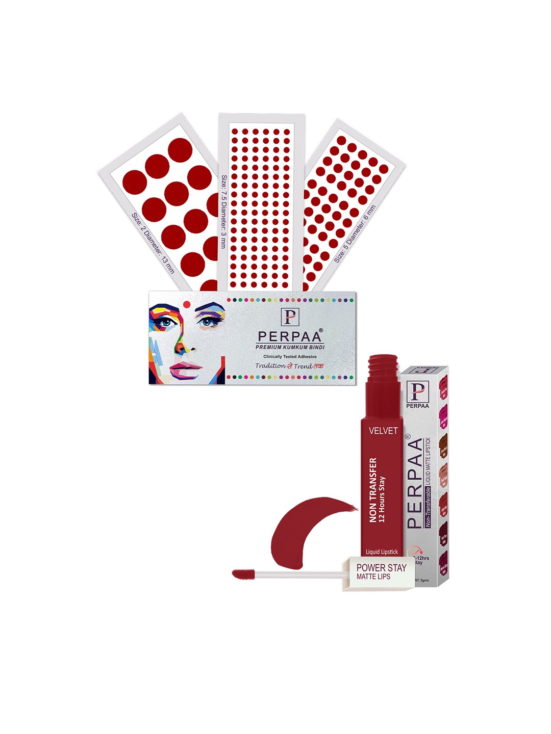 PERPAA Power Stay Non Transfer Lipstick-22 & Set of 3 Premium Red Bindis-Size 7.5,02,05
PERPAA Power Stay Non Transfer Lipstick-22 & Set of 3 Premium Red Bindis-Size 7.5,02,05