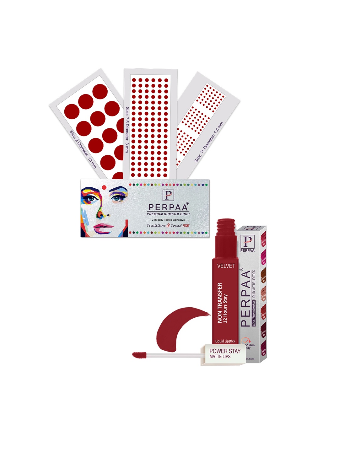 PERPAA Power Stay Non Transfer Lipstick-22 & Set of 3 Premium Red Bindis-Size 7.5,02,11
PERPAA Power Stay Non Transfer Lipstick-22 & Set of 3 Premium Red Bindis-Size 7.5,02,11