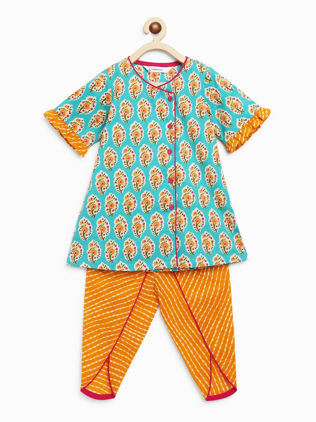 Campana Girls Ethnic Motifs Printed Angrakha Pure Cotton Kurta with Dhoti Pants, Blue
Campana Girls Ethnic Motifs Printed Angrakha Pure Cotton Kurta with Dhoti Pants, Blue