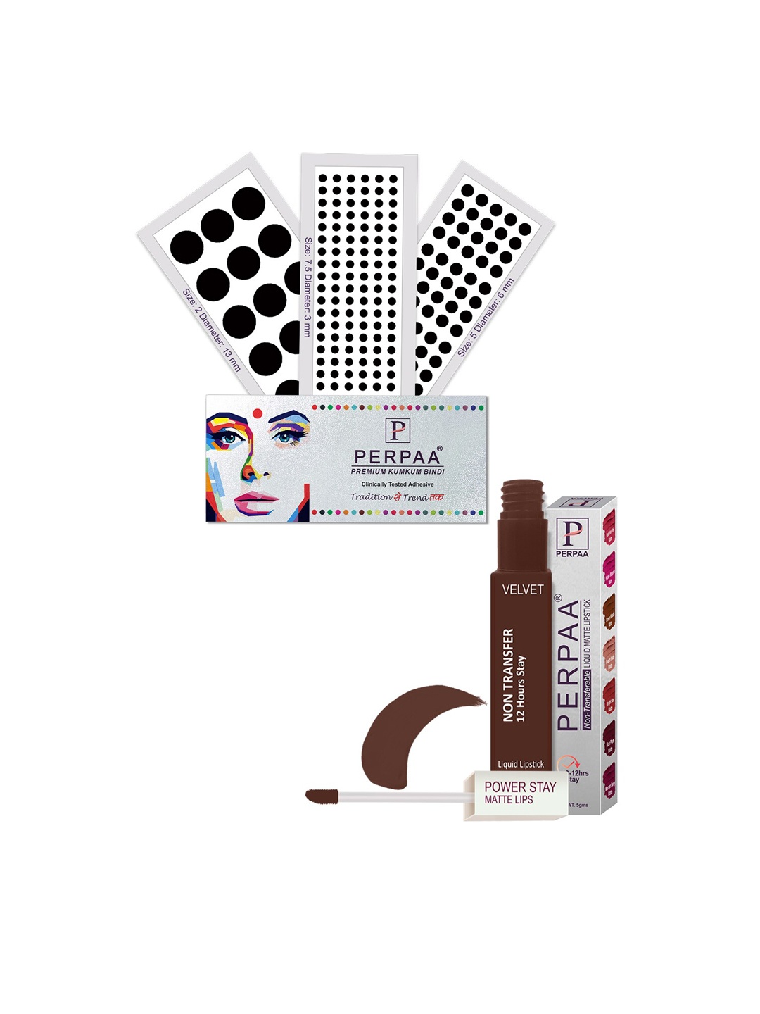 PERPAA Power Stay Non Transfer Lipstick-16 & Set of 3 Premium Black Bindis-Size 7.5,02,05
PERPAA Power Stay Non Transfer Lipstick-16 & Set of 3 Premium Black Bindis-Size 7.5,02,05