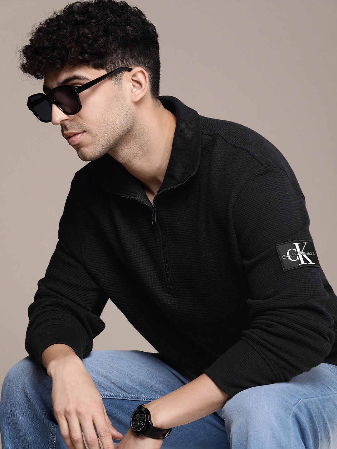 Calvin Klein Jeans Self Design Mock-Collar Pure Cotton Pullover Sweatshirt, Black
Calvin Klein Jeans Self Design Mock-Collar Pure Cotton Pullover Sweatshirt, Black