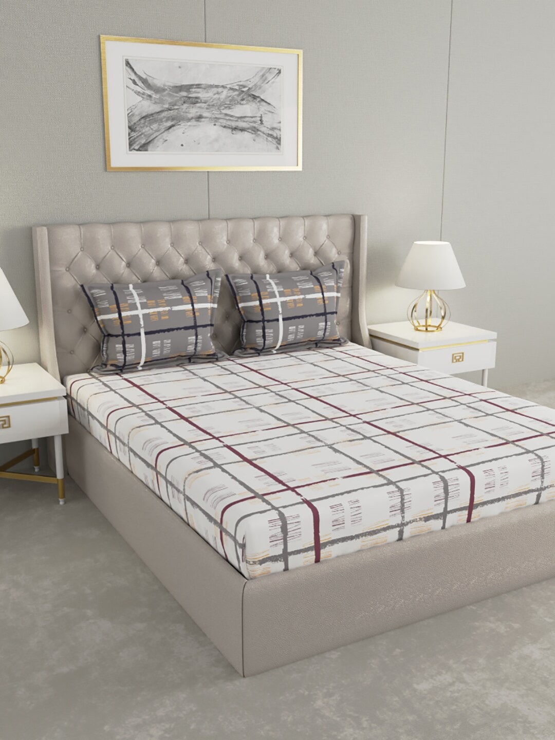 Raymond Home Camphor Grey & White Geometric 140 TC Queen Bedsheet with 2 Pillow Covers
Raymond Home Camphor Grey & White Geometric 140 TC Queen Bedsheet with 2 Pillow Covers