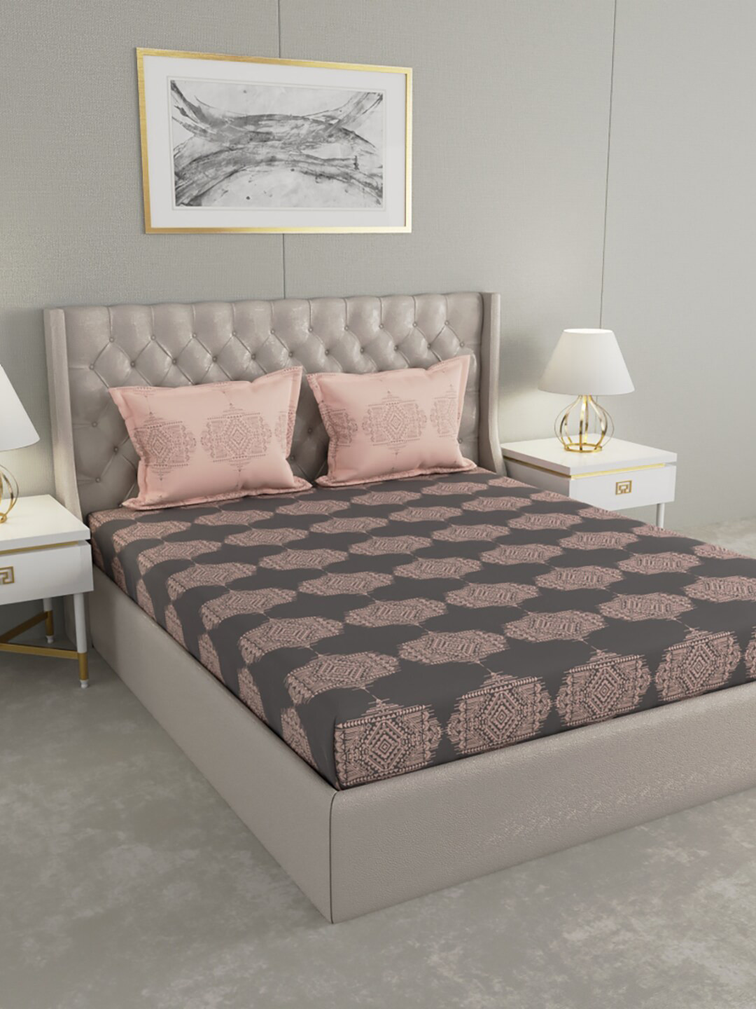 Raymond Home Camphor Grey & Pink Ethnic Motifs 140 TC Queen Bedsheet with 2 Pillow Covers
Raymond Home Camphor Grey & Pink Ethnic Motifs 140 TC Queen Bedsheet with 2 Pillow Covers