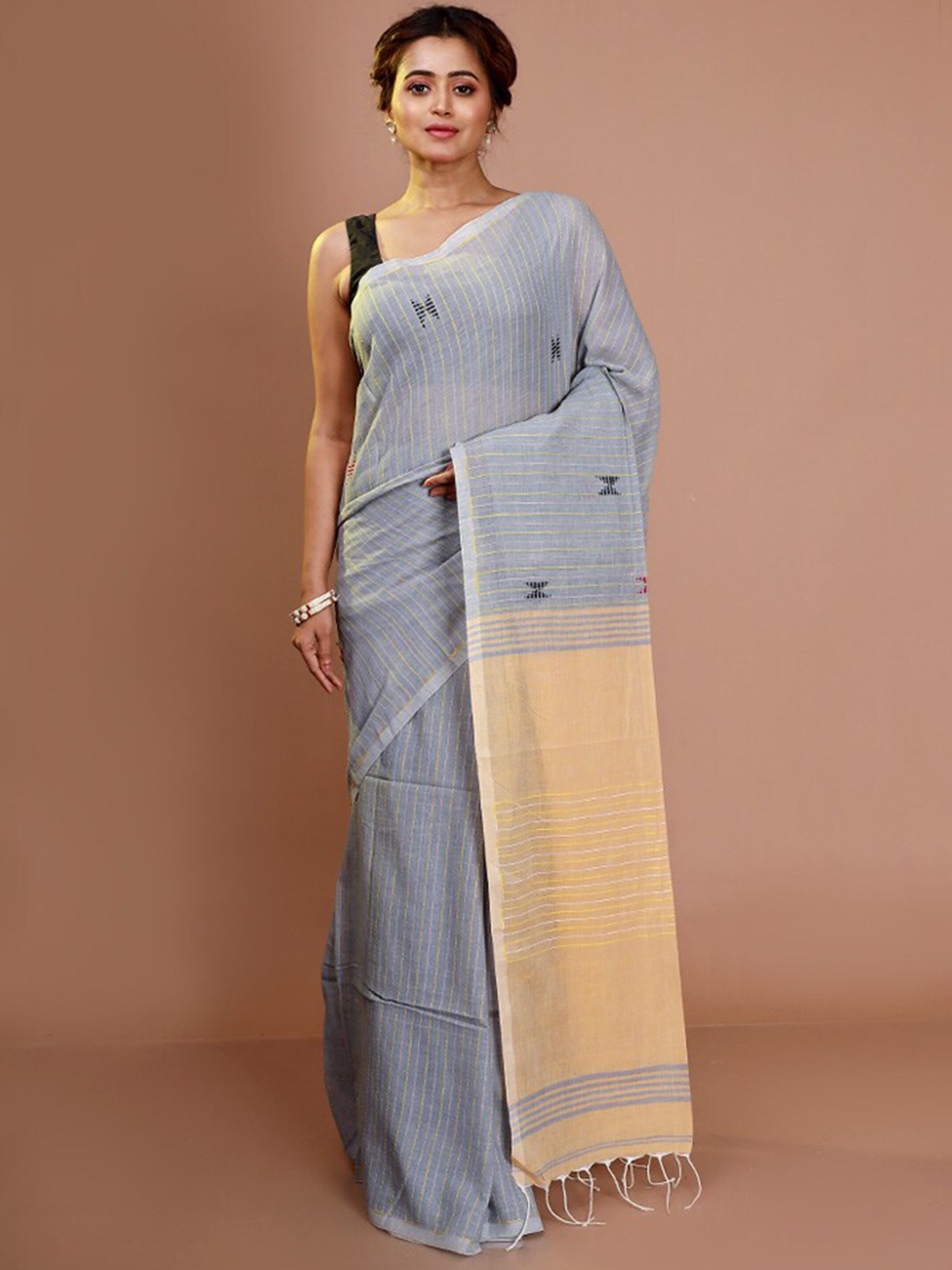 AllSilks Striped Saree, Grey