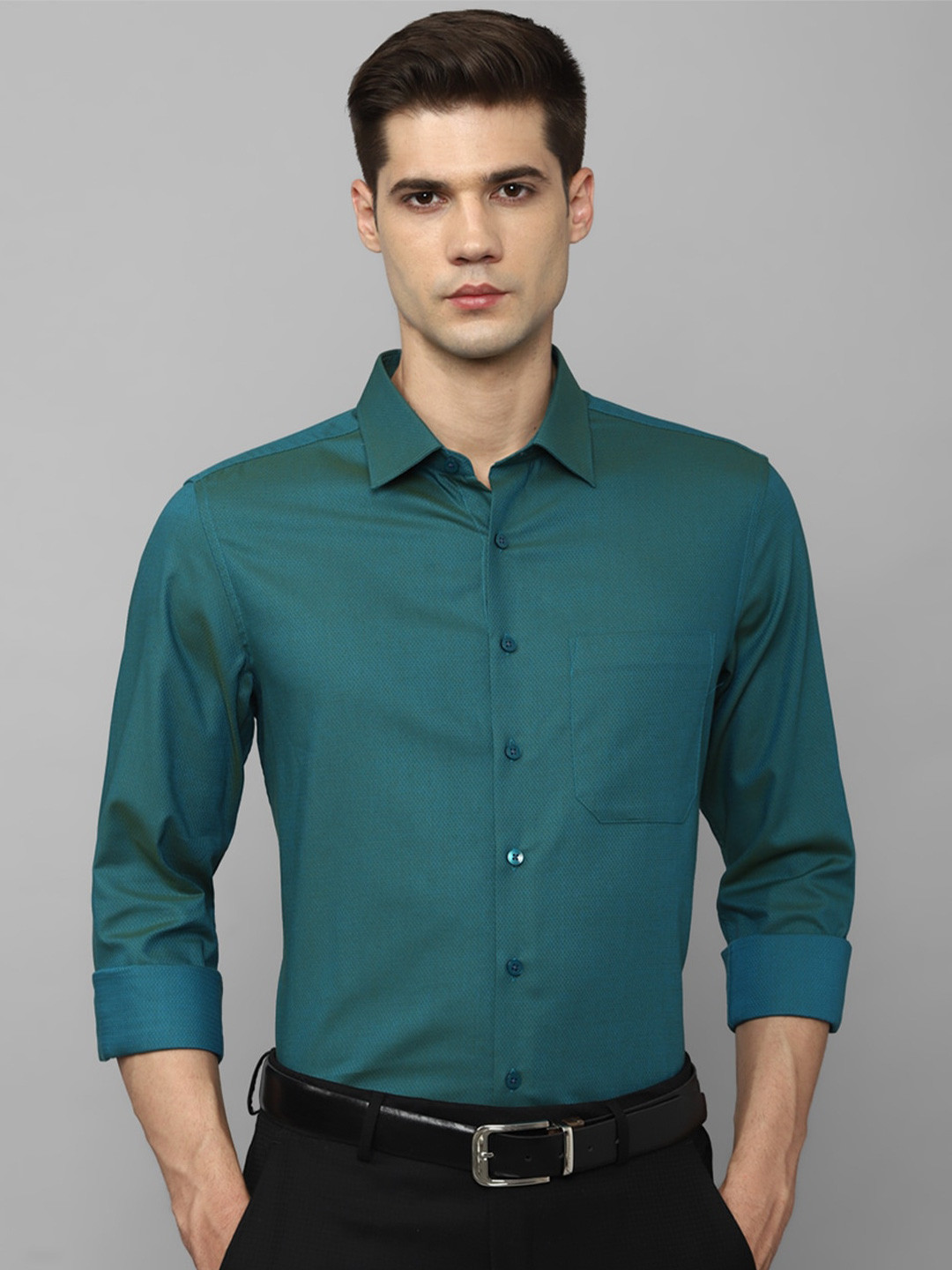 Louis Philippe Textured Slim Fit Formal Pure Cotton Shirt, Blue 
Louis Philippe Textured Slim Fit Formal Pure Cotton Shirt, Blue