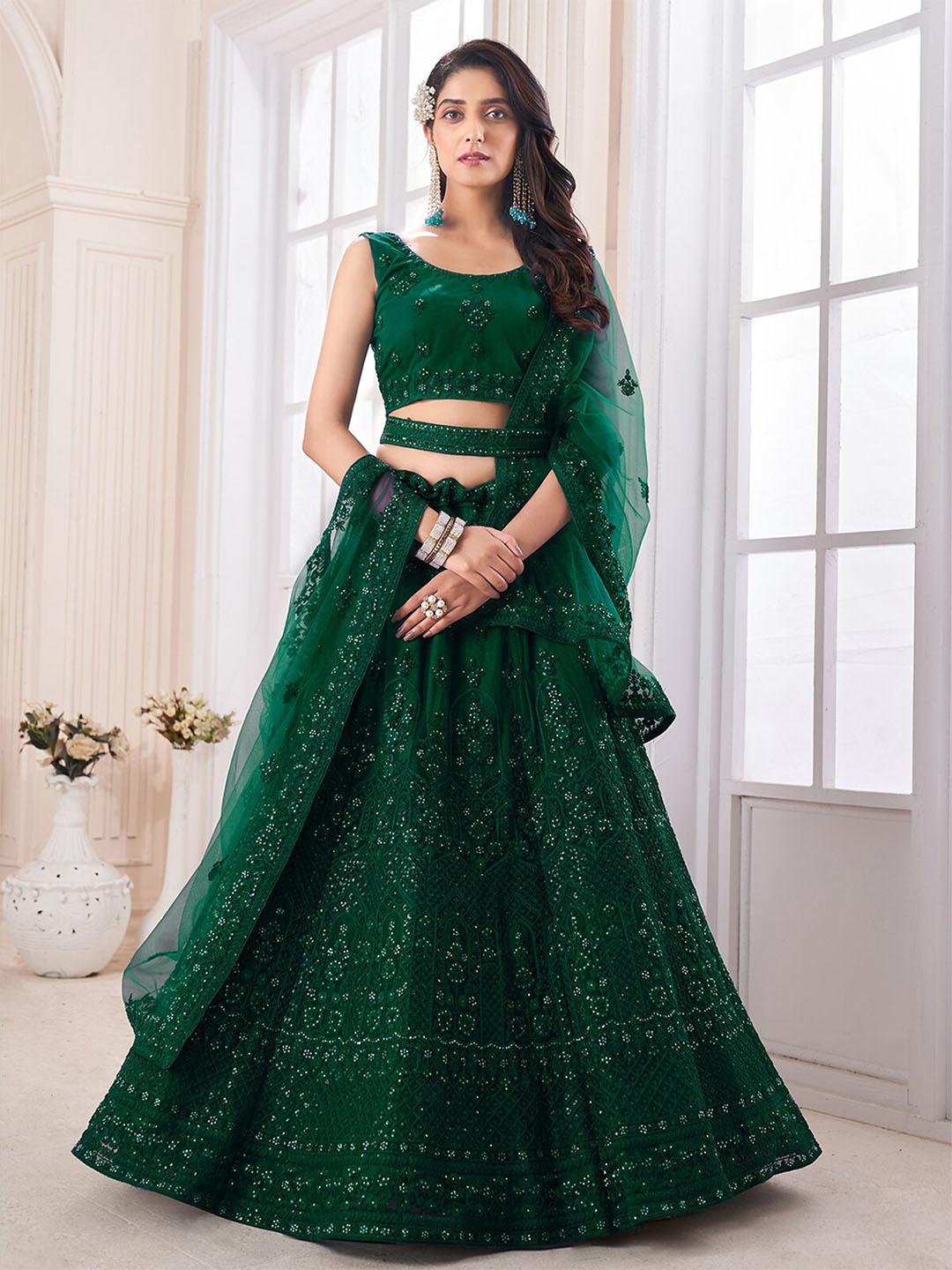 ODETTE Embroidered Thread Work Semi-Stitched Lehenga & Unstitched Blouse With Dupatta, Green
ODETTE Embroidered Thread Work Semi-Stitched Lehenga & Unstitched Blouse With Dupatta, Green