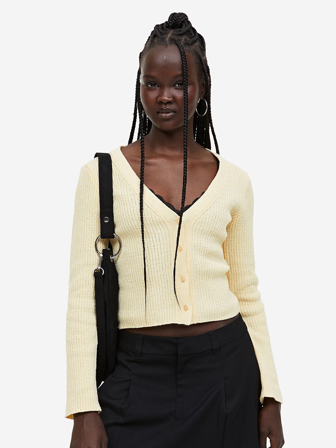 H&M Rib-Knit Cardigan, Yellow