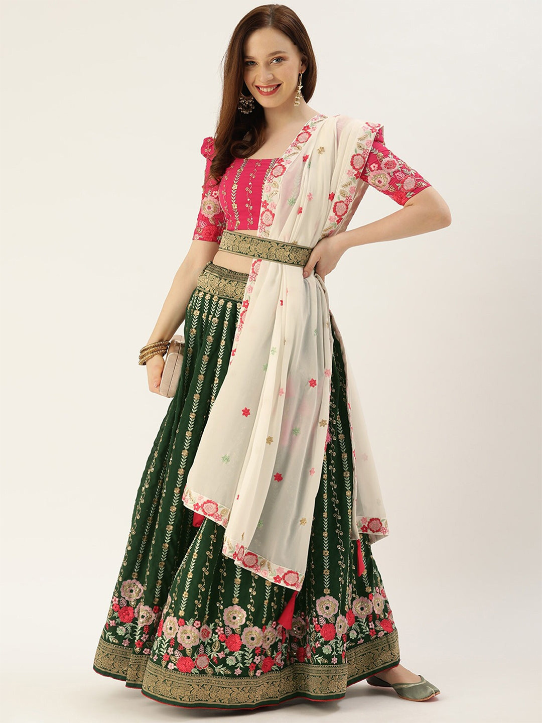 UDBHAV TEXTILE Embroidered Semi-Stitched Lehenga & Unstitched Blouse With Dupatta, Green
UDBHAV TEXTILE Embroidered Semi-Stitched Lehenga & Unstitched Blouse With Dupatta, Green