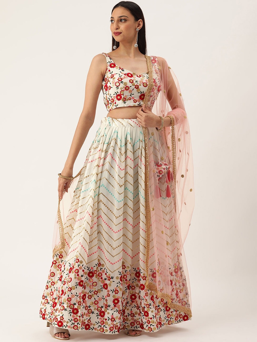 UDBHAV TEXTILE Embroidered Semi-Stitched Lehenga & Unstitched Blouse With Dupatta, White
UDBHAV TEXTILE Embroidered Semi-Stitched Lehenga & Unstitched Blouse With Dupatta, White
