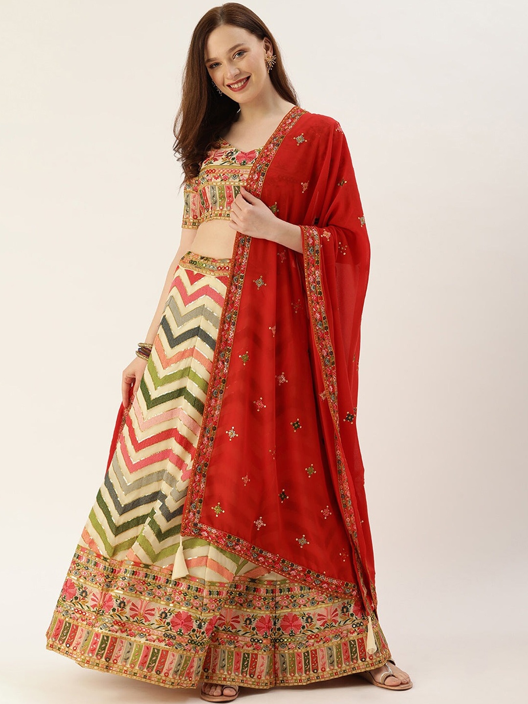 UDBHAV TEXTILE Embroidered Semi-Stitched Lehenga & Unstitched Blouse With Dupatta, Red
UDBHAV TEXTILE Embroidered Semi-Stitched Lehenga & Unstitched Blouse With Dupatta, Red