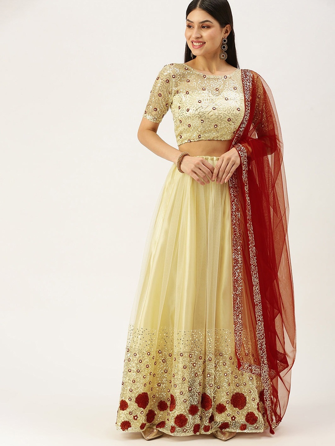 UDBHAV TEXTILE Embroidered Sequinned Semi-Stitched Lehenga & Unstitched Blouse With, Cream
UDBHAV TEXTILE Embroidered Sequinned Semi-Stitched Lehenga & Unstitched Blouse With, Cream