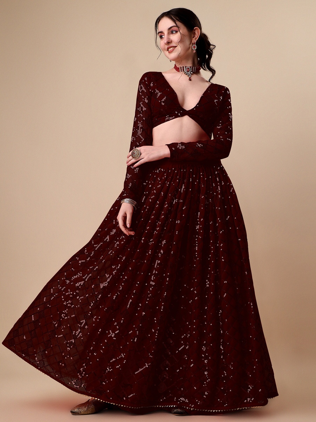 Vaidehi Fashion Embroidered Ready to Wear Lehenga & Unstitched Blouse With Dupatta, Brown
Vaidehi Fashion Embroidered Ready to Wear Lehenga & Unstitched Blouse With Dupatta, Brown
