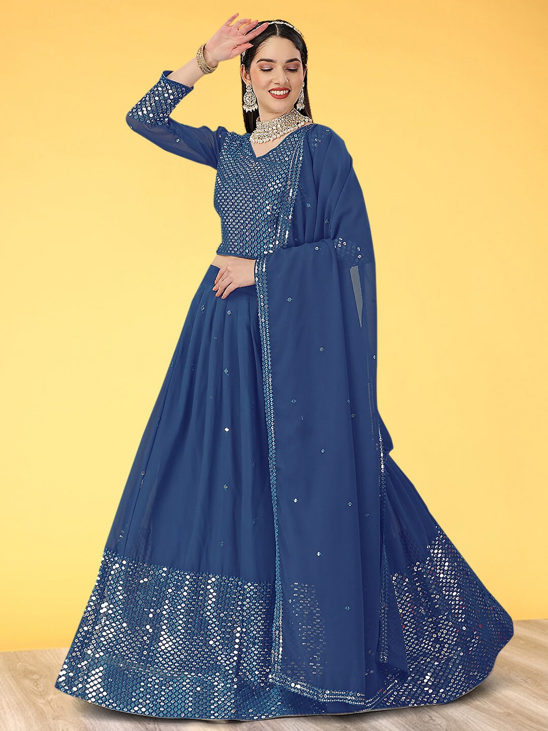 Angroop Embroidered Sequinned Semi-Stitched Lehenga & Unstitched Blouse With Dupatta, Blue
Angroop Embroidered Sequinned Semi-Stitched Lehenga & Unstitched Blouse With Dupatta, Blue