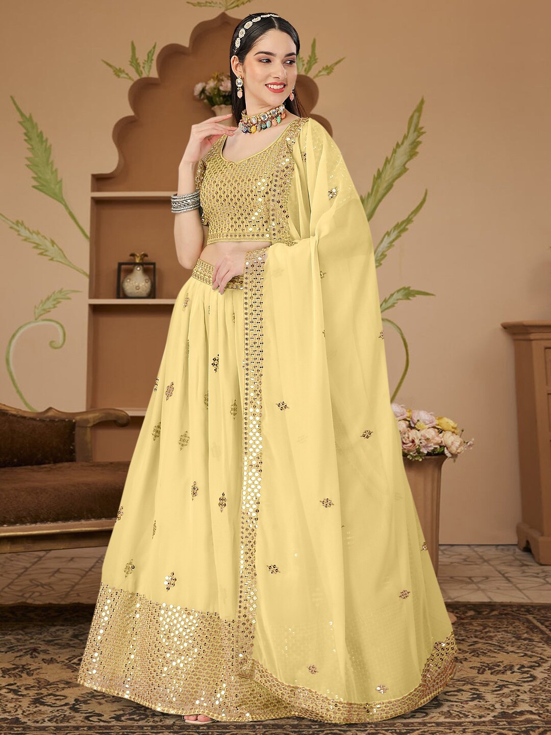 Angroop Sequinned Embroidered Semi-Stitched Lehenga & Unstitched Blouse With Dupatta, Yellow
Angroop Sequinned Embroidered Semi-Stitched Lehenga & Unstitched Blouse With Dupatta, Yellow