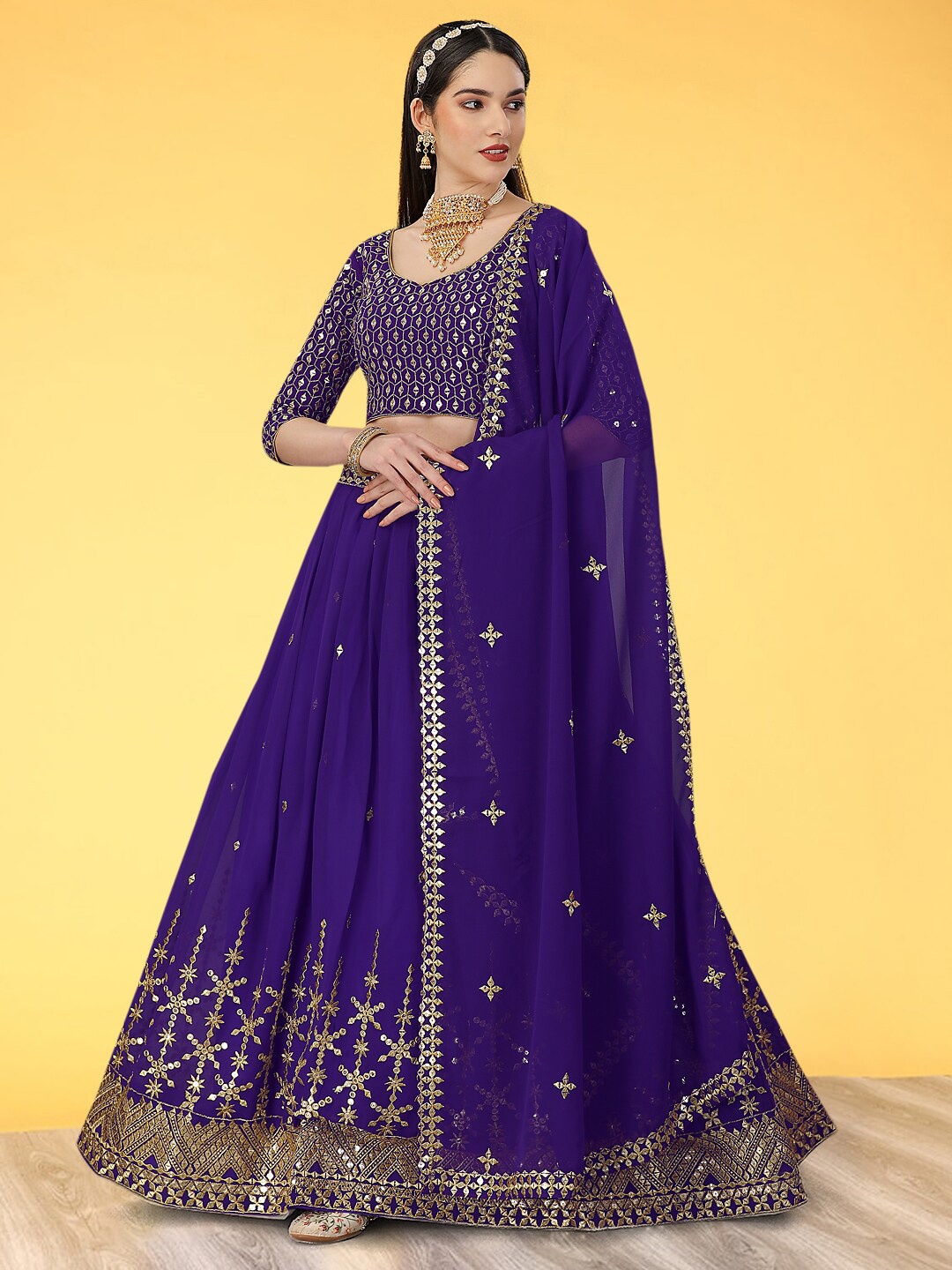 Angroop Sequinned Embroidered Semi-Stitched Lehenga & Unstitched Blouse With Dupatta, Purple
Angroop Sequinned Embroidered Semi-Stitched Lehenga & Unstitched Blouse With Dupatta, Purple