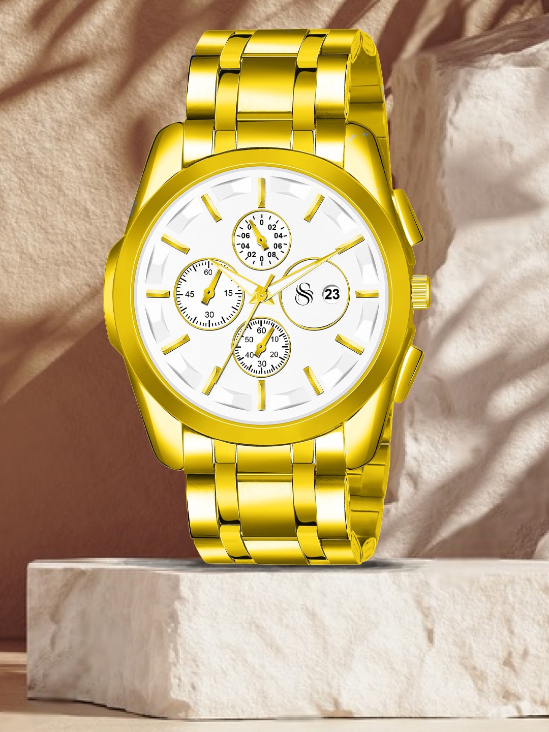 Shocknshop Men Dial & Stainless Steel Straps Analogue Chronograph Watch WCH81Gold-White, Gold
Shocknshop Men Dial & Stainless Steel Straps Analogue Chronograph Watch WCH81Gold-White, Gold