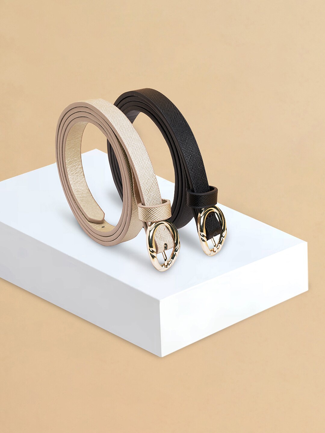 Forever Glam by Pantaloons Women Set Of 2 Slim Casual Belts, Cream