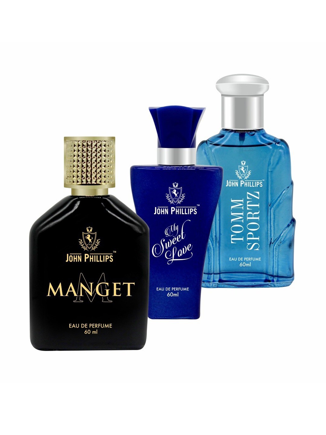 JOHN PHILLIPS Set of 3 Eau De Parfum 60 ml each - Manget + My Sweet Love + Tomm Sportz, Blue
JOHN PHILLIPS Set of 3 Eau De Parfum 60 ml each - Manget + My Sweet Love + Tomm Sportz, Blue