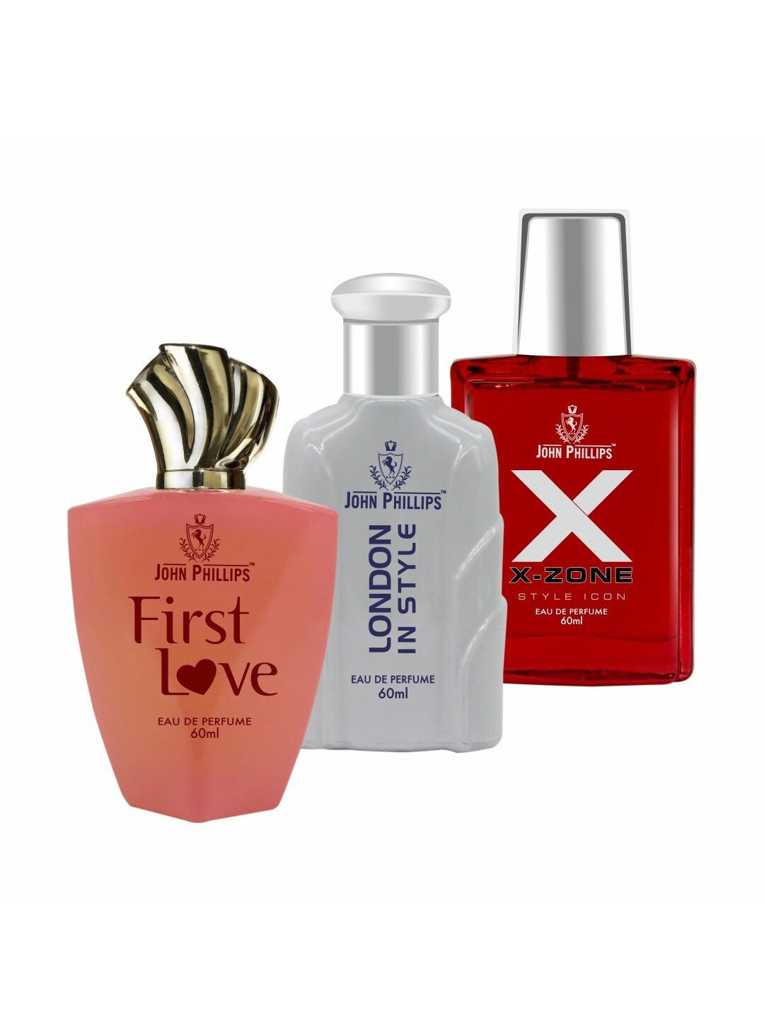 JOHN PHILLIPS Set of 3 Eau De Parfum 60 ml each - First Love + London In Style + XX-Zone, Pink
JOHN PHILLIPS Set of 3 Eau De Parfum 60 ml each - First Love + London In Style + XX-Zone, Pink