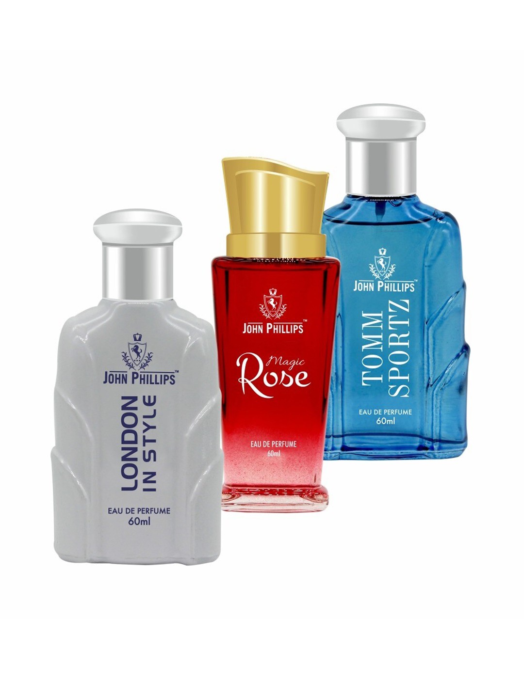 JOHN PHILLIPS Set of 3 EDP - London In Style + Magic Rose + Tomm Sportz - 60ml Each, Grey
JOHN PHILLIPS Set of 3 EDP - London In Style + Magic Rose + Tomm Sportz - 60ml Each, Grey