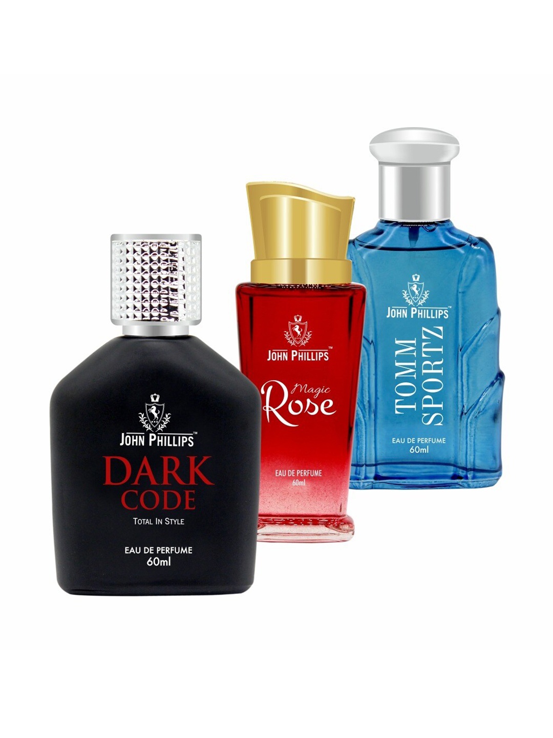 JOHN PHILLIPS Set of 3 Eau De Parfum 60ml Each-Dark Code + Magic Rose + Tomm Sportz, Black
JOHN PHILLIPS Set of 3 Eau De Parfum 60ml Each-Dark Code + Magic Rose + Tomm Sportz, Black