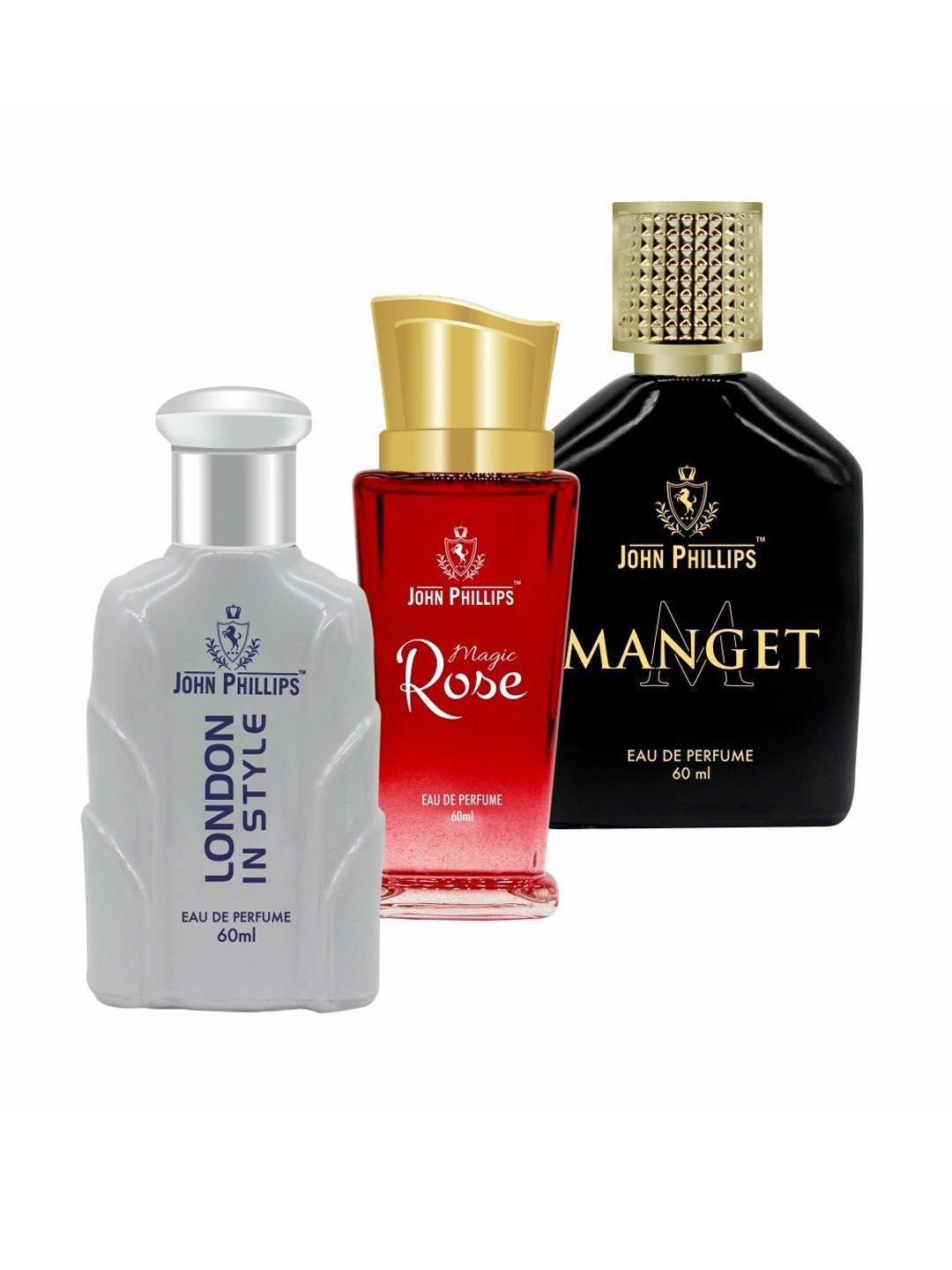 JOHN PHILLIPS Set of 3 Eau De Parfum 60ml Each-London In Style + Magic Rose + Manget, Transparent
JOHN PHILLIPS Set of 3 Eau De Parfum 60ml Each-London In Style + Magic Rose + Manget, Transparent