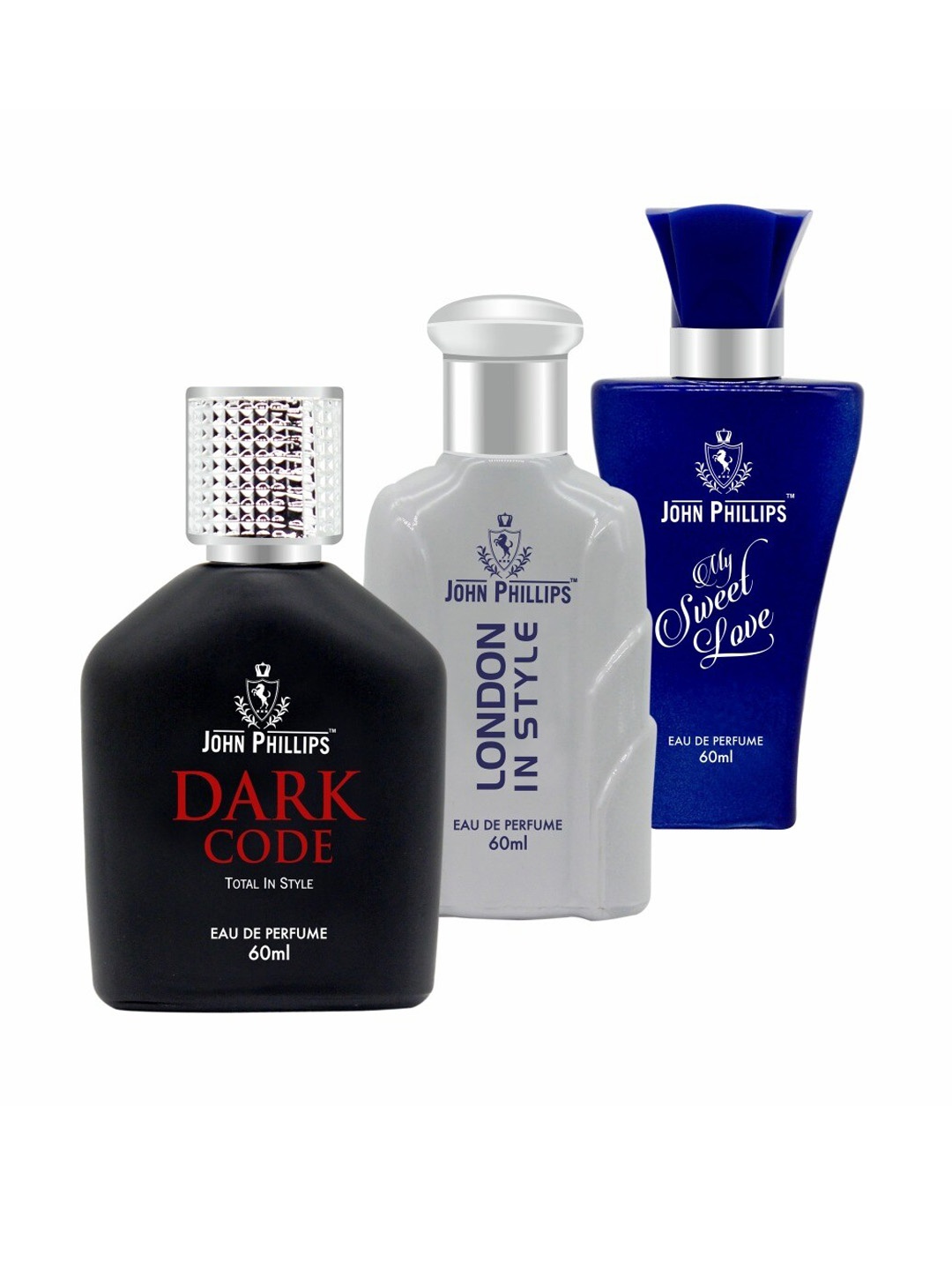 JOHN PHILLIPS Set of 3 Eau De Parfum 60ml Each-Dark Code + London In Style + My Sweet Love, Black
JOHN PHILLIPS Set of 3 Eau De Parfum 60ml Each-Dark Code + London In Style + My Sweet Love, Black