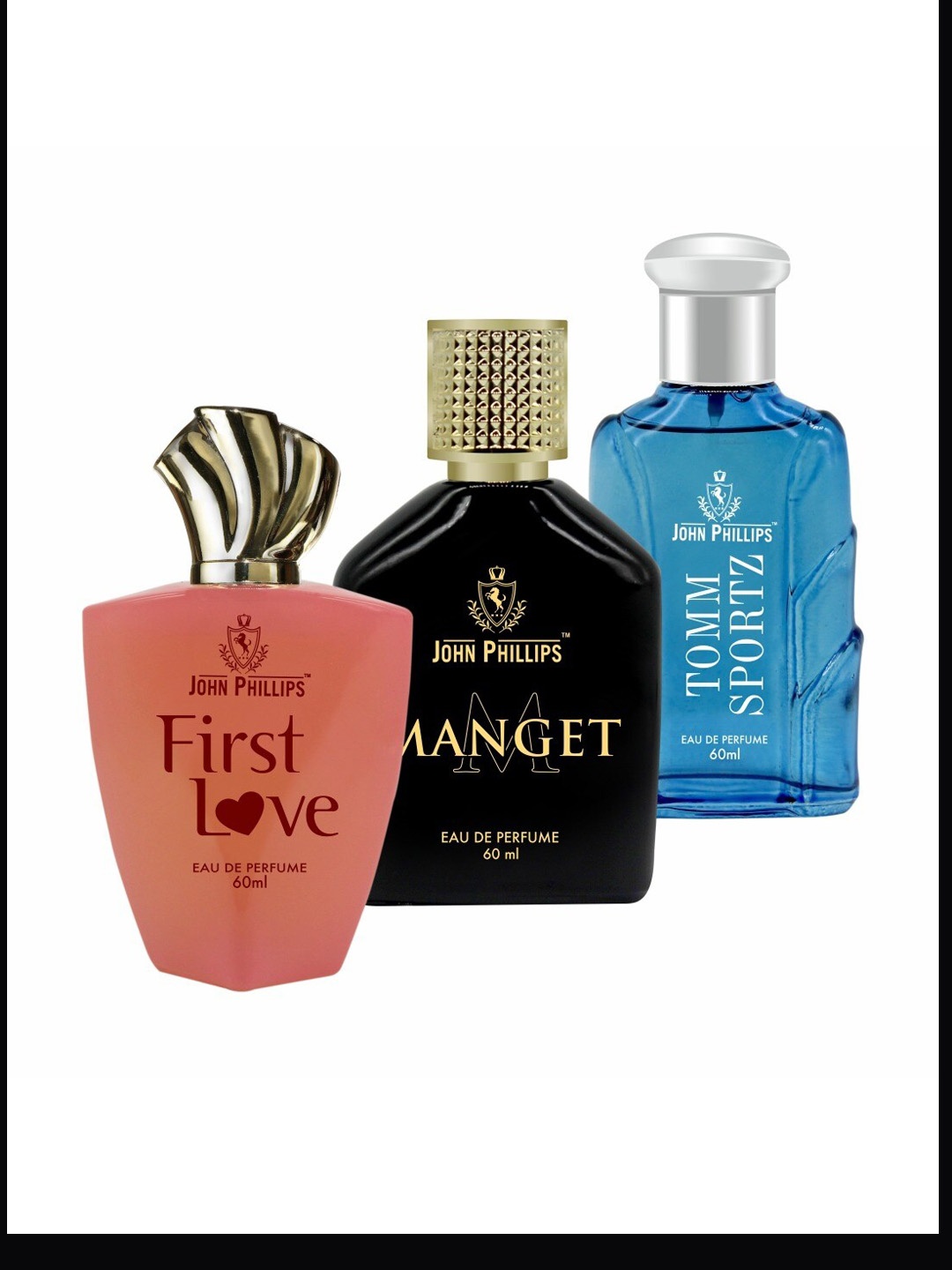 JOHN PHILLIPS Set of 3 Eau De Parfum 60ml Each-First Love + Manget + Tomm Sportz, Pink
JOHN PHILLIPS Set of 3 Eau De Parfum 60ml Each-First Love + Manget + Tomm Sportz, Pink