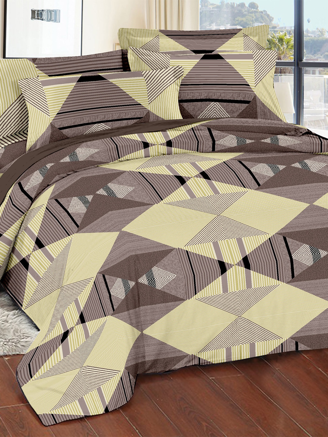 Lali Prints Brown & Yellow Geometric Cotton 180 TC King Bedsheet With 2 Pillow Covers
Lali Prints Brown & Yellow Geometric Cotton 180 TC King Bedsheet With 2 Pillow Covers