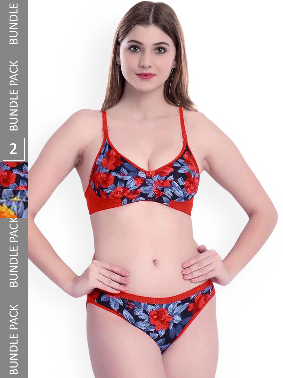 Aamarsh Pack Of 2 Printed Cotton Lingerie Set AP_Sunflower S_Yellow,Red_30