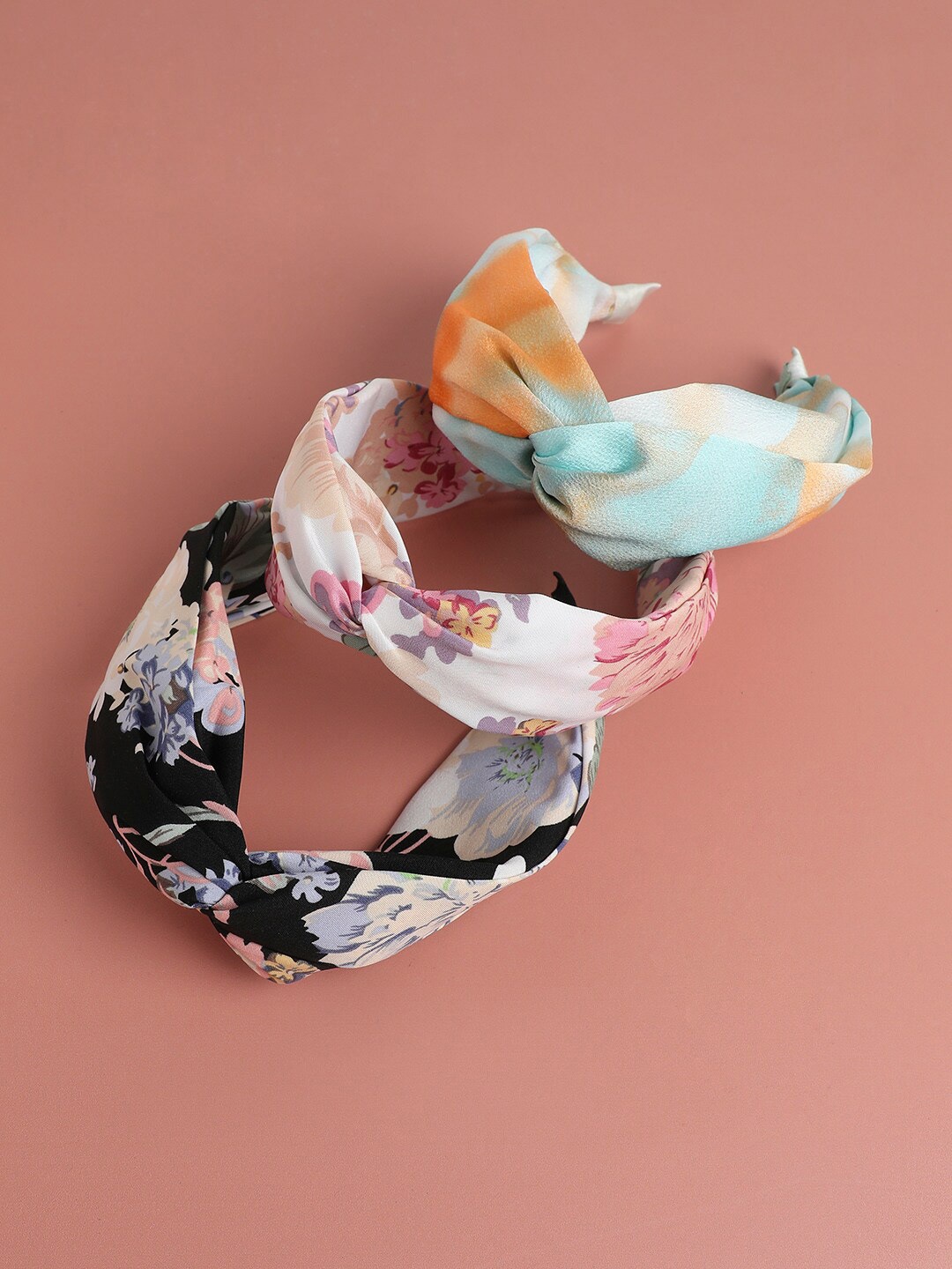 SOHI Set of 3 Floral Printed Hairband, Black