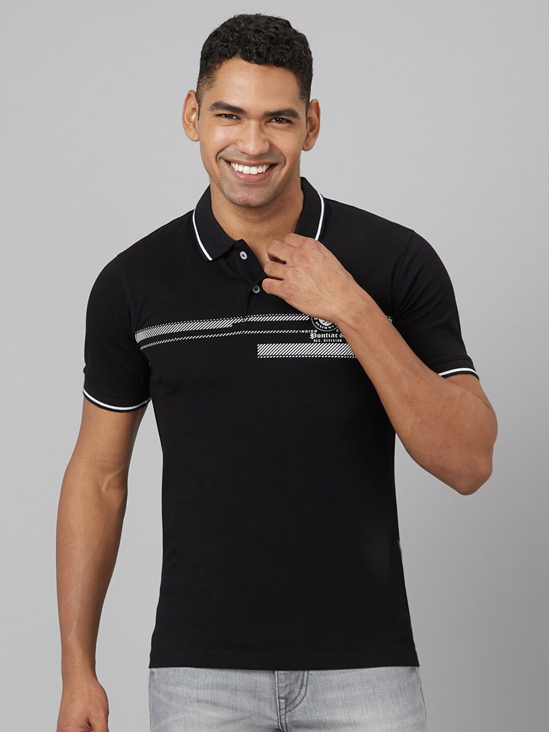 Pontiac Polo Collar Organic Cotton T-Shirt, Black