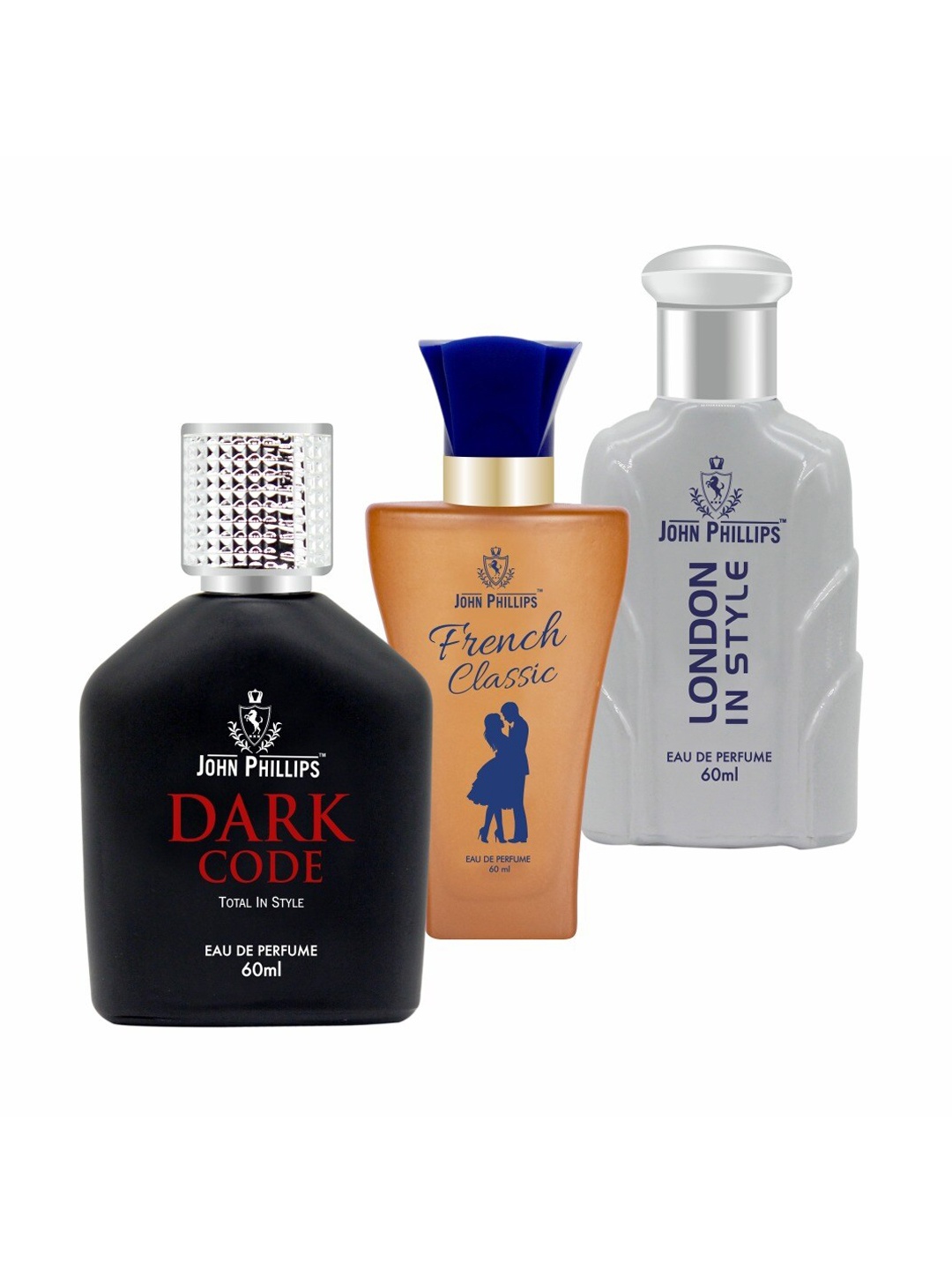 JOHN PHILLIPS Set of 3 EDP - Dark Code + French Classic + London In Style - 60ml Each, Black
JOHN PHILLIPS Set of 3 EDP - Dark Code + French Classic + London In Style - 60ml Each, Black