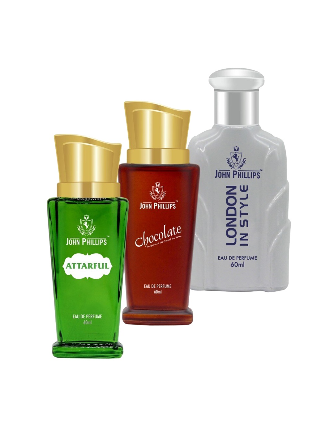 JOHN PHILLIPS Set of 3 Eau De Parfum - Attarful + London In Style + Chocolate - 60ml Each, Green
JOHN PHILLIPS Set of 3 Eau De Parfum - Attarful + London In Style + Chocolate - 60ml Each, Green