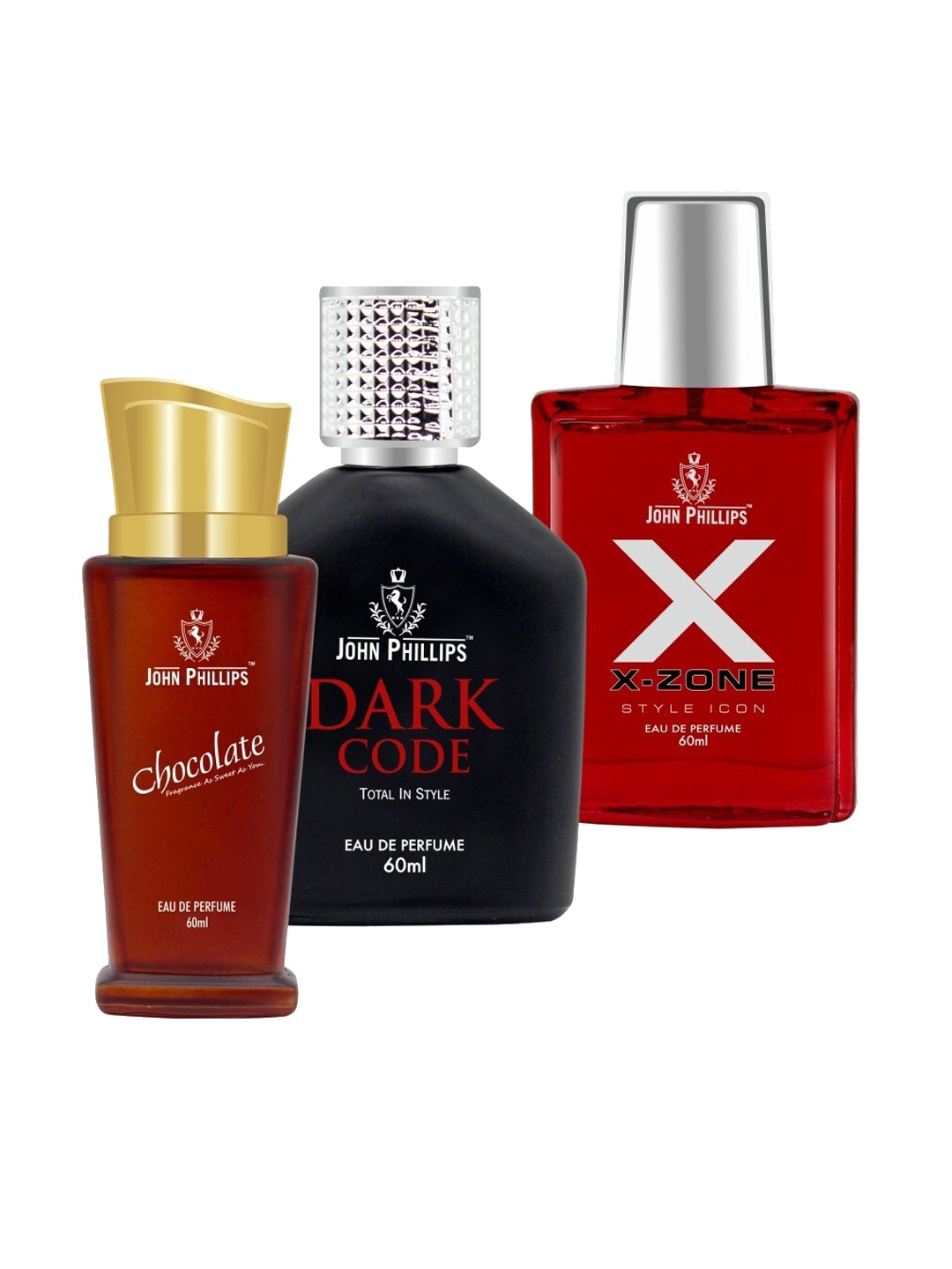 JOHN PHILLIPS Set of 3 Eau De Parfum- Chocolate + Dark Code + X-Zone Style Icon- 60ml Each, Red
JOHN PHILLIPS Set of 3 Eau De Parfum- Chocolate + Dark Code + X-Zone Style Icon- 60ml Each, Red