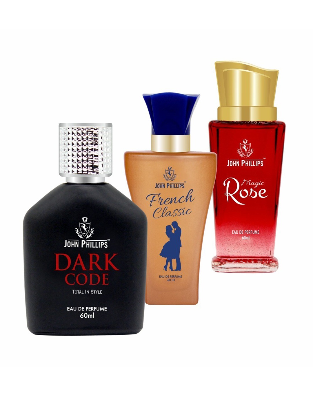 JOHN PHILLIPS Set of 3 Eau De Parfum - Dark Code + French Classic + Magic Rose - 60ml Each, Black
JOHN PHILLIPS Set of 3 Eau De Parfum - Dark Code + French Classic + Magic Rose - 60ml Each, Black