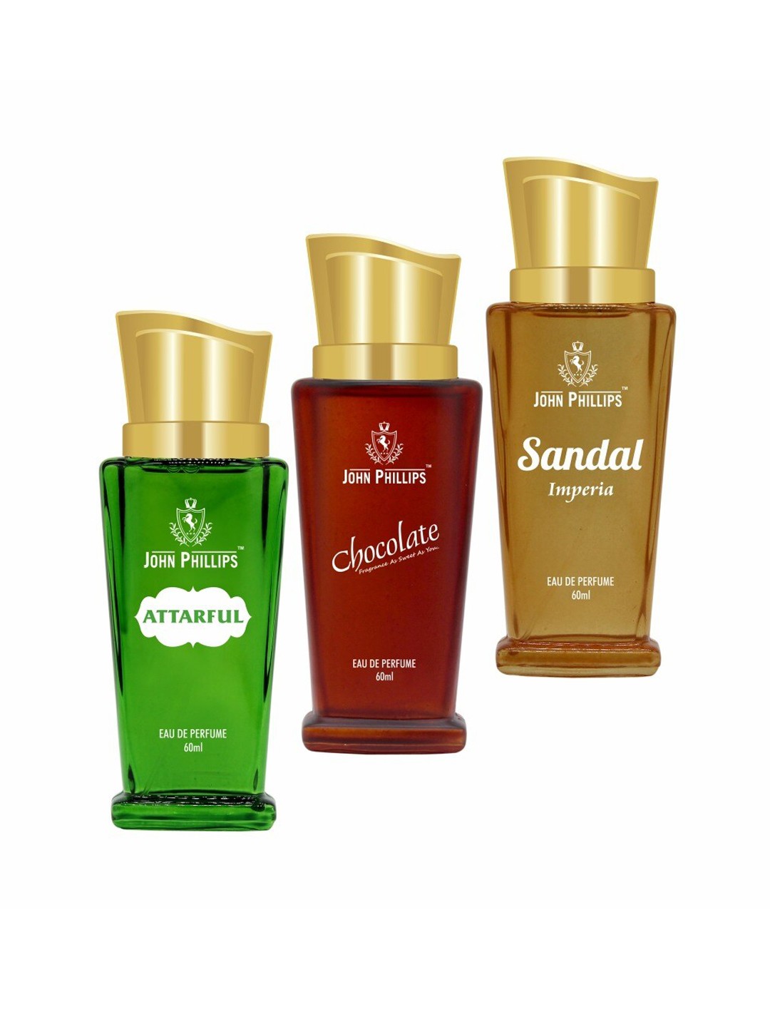 JOHN PHILLIPS Set of 3 Eau De Parfum 60 ml each - Attarful + Chocolate + Sandal, Green
JOHN PHILLIPS Set of 3 Eau De Parfum 60 ml each - Attarful + Chocolate + Sandal, Green