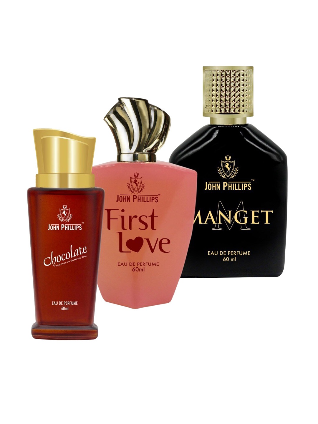 JOHN PHILLIPS Set of 3 Eau De Parfum 60 ml each - Chocolate + First Love + Manget, Red
JOHN PHILLIPS Set of 3 Eau De Parfum 60 ml each - Chocolate + First Love + Manget, Red