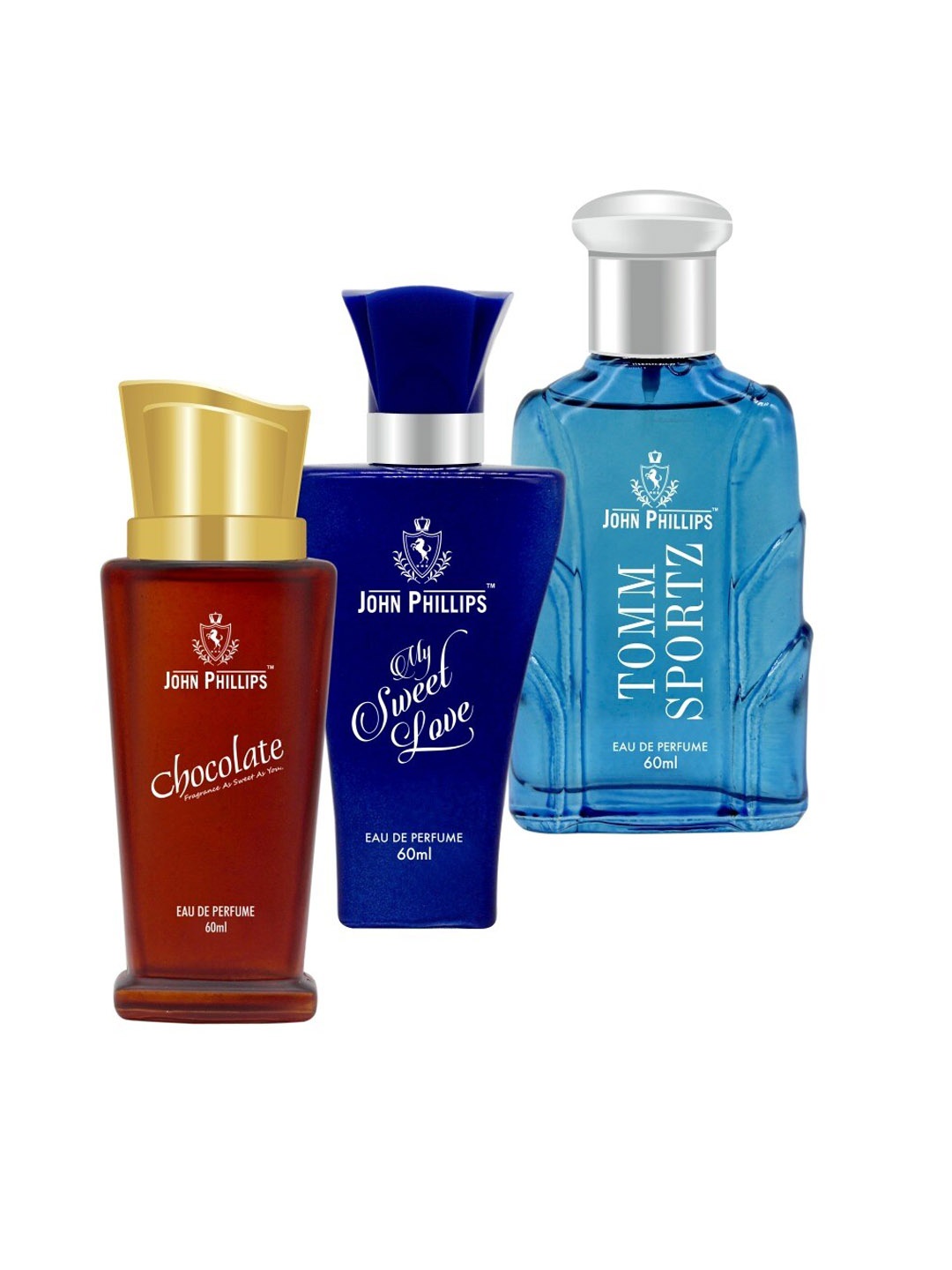 JOHN PHILLIPS Set of 3 Eau De Parfum 60 ml each - Chocolate + My Sweet Love + Tomm Sportz, Blue
JOHN PHILLIPS Set of 3 Eau De Parfum 60 ml each - Chocolate + My Sweet Love + Tomm Sportz, Blue