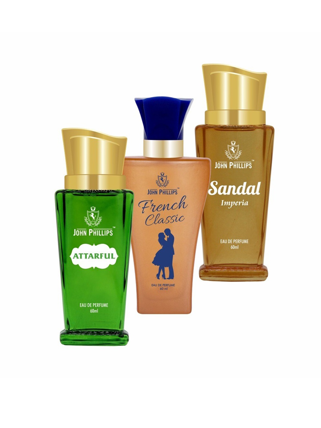 JOHN PHILLIPS 3Pc Long Lasting French EDP 60 ml Each - Attarful - French Classic - Sandal, Green
JOHN PHILLIPS 3Pc Long Lasting French EDP 60 ml Each - Attarful - French Classic - Sandal, Green