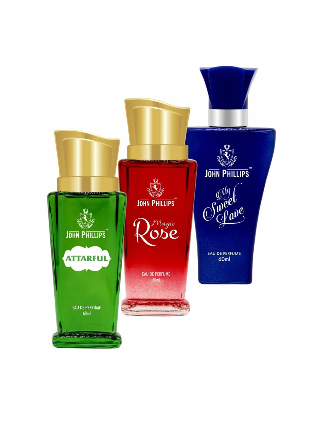 JOHN PHILLIPS 3-Pcs Long Lasting EDP 60 ml Each - Attarful - Magic Rose - My Sweet Love, Green
JOHN PHILLIPS 3-Pcs Long Lasting EDP 60 ml Each - Attarful - Magic Rose - My Sweet Love, Green