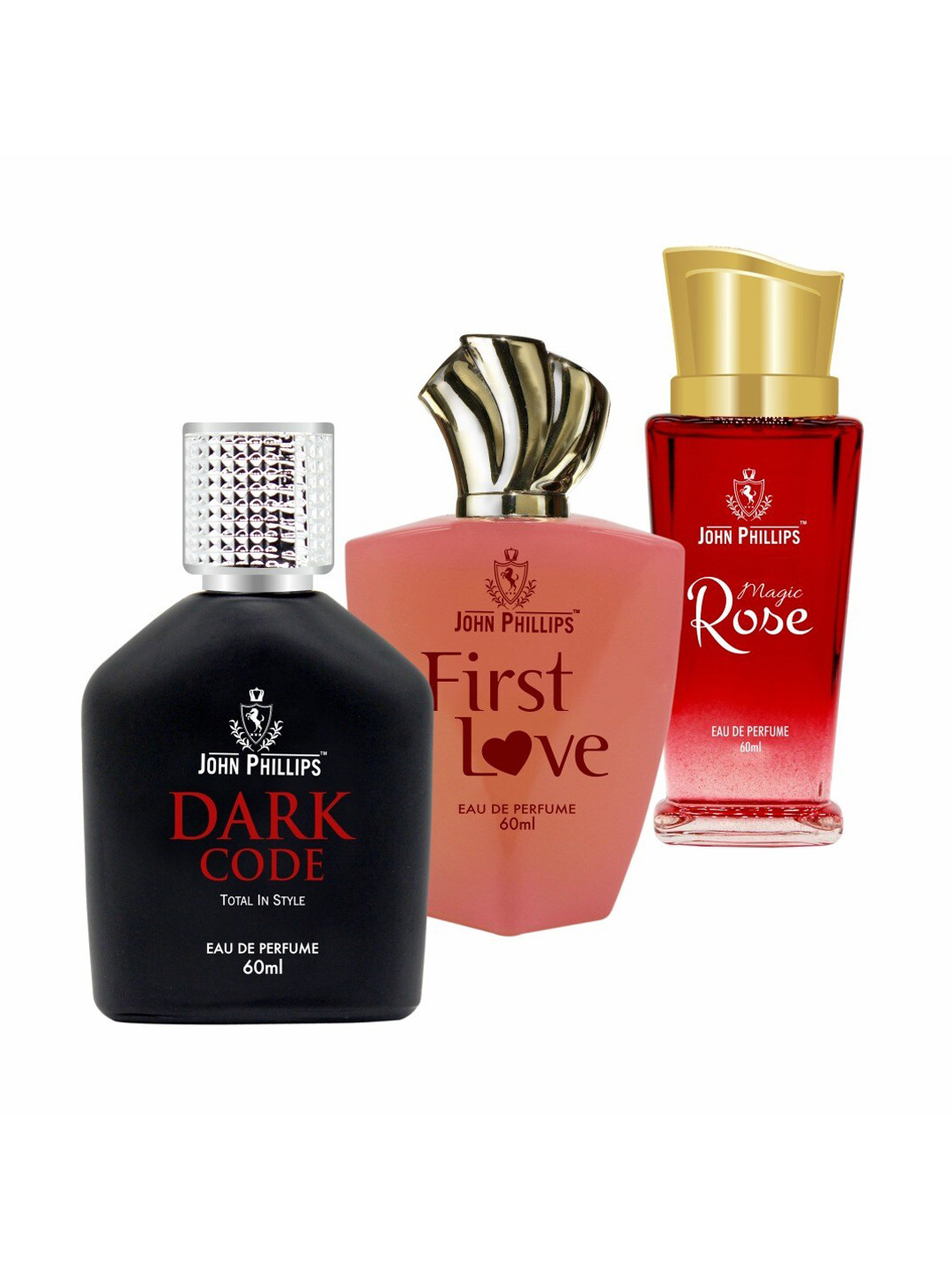 JOHN PHILLIPS Set of 3 Eau De Parfum 60ml Each-Dark Code + First Love + Magic Rose, Black 
JOHN PHILLIPS Set of 3 Eau De Parfum 60ml Each-Dark Code + First Love + Magic Rose, Black