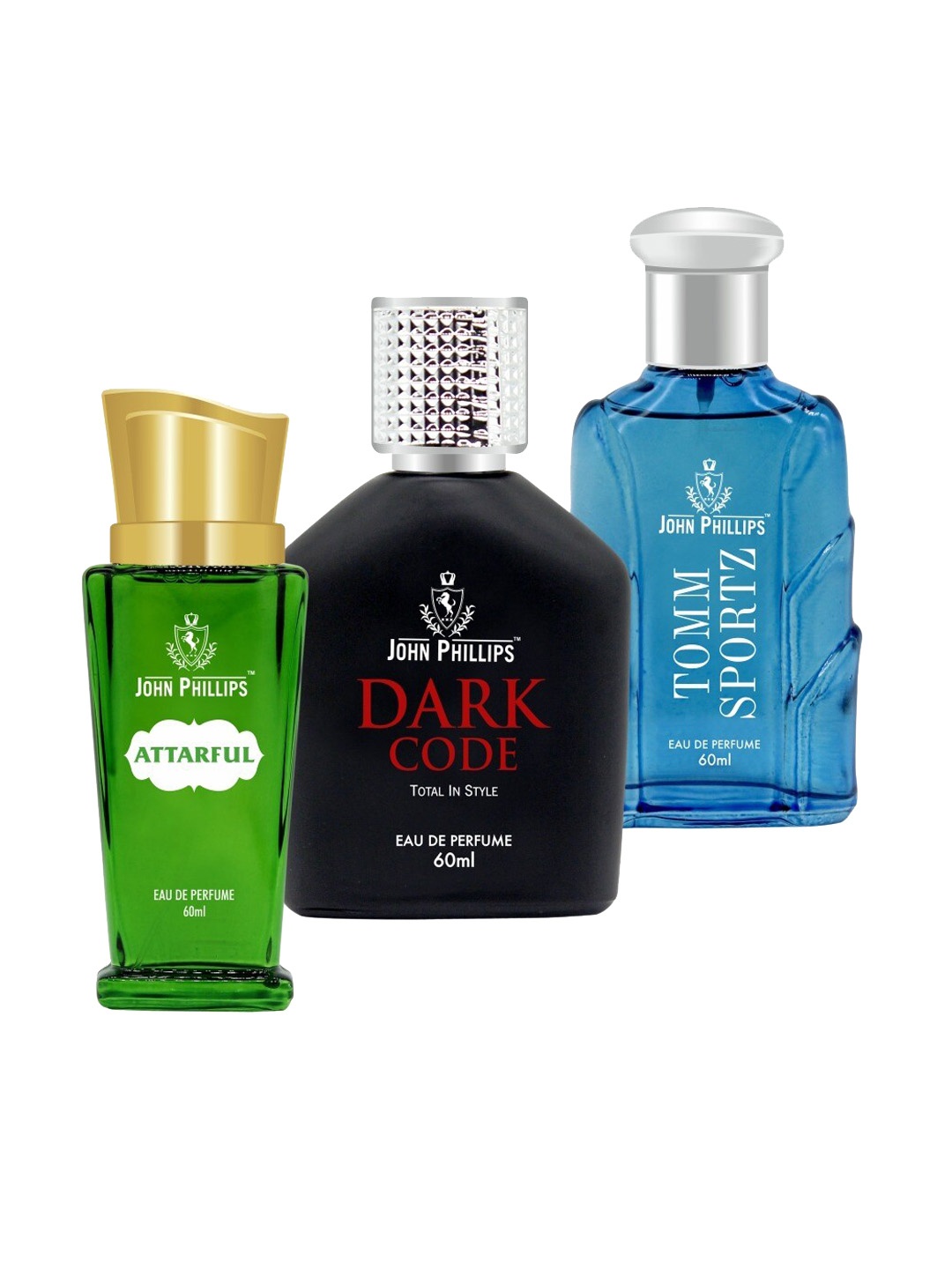 JOHN PHILLIPS 3-Pcs Long Lasting French EDP 60 ml Each - Attarful - Dark Code- Tomm Sportz, Green
JOHN PHILLIPS 3-Pcs Long Lasting French EDP 60 ml Each - Attarful - Dark Code- Tomm Sportz, Green