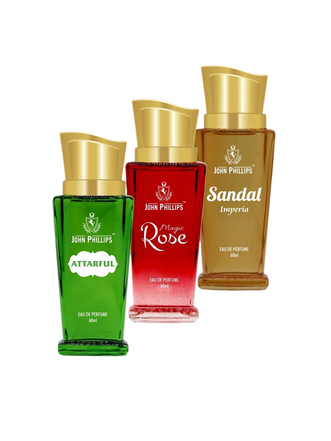 JOHN PHILLIPS Set of 3 Long-Lasting Eau De Perfume 60 ml Each - Attarful - Magic Rose - Sandal, Green
JOHN PHILLIPS Set of 3 Long-Lasting Eau De Perfume 60 ml Each - Attarful - Magic Rose - Sandal, Green