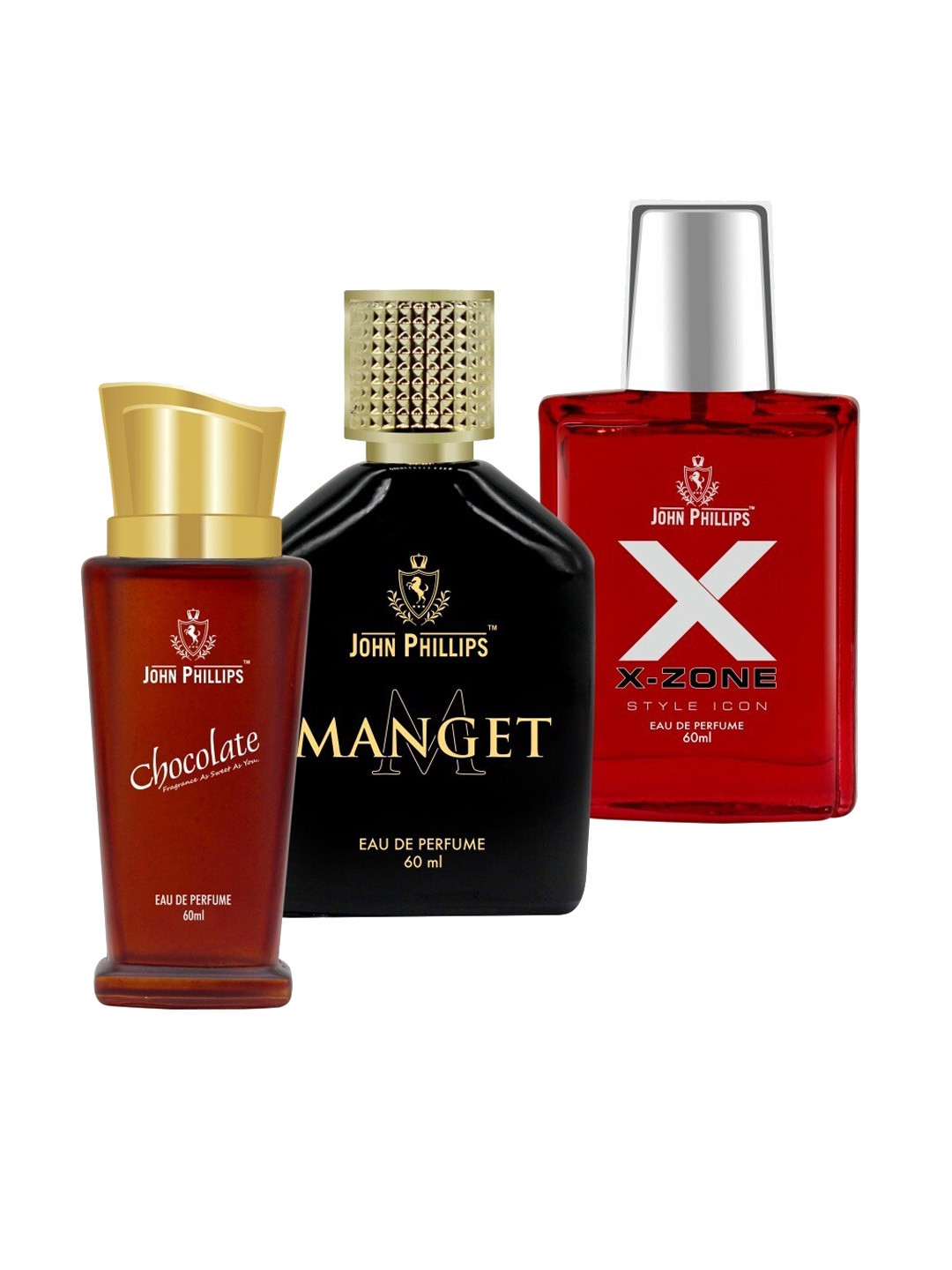 JOHN PHILLIPS Set of 3 Long-Lasting Eau De Perfume 60 ml Each- Chocolate - Manget - XX-Zone, Maroon
JOHN PHILLIPS Set of 3 Long-Lasting Eau De Perfume 60 ml Each- Chocolate - Manget - XX-Zone, Maroon