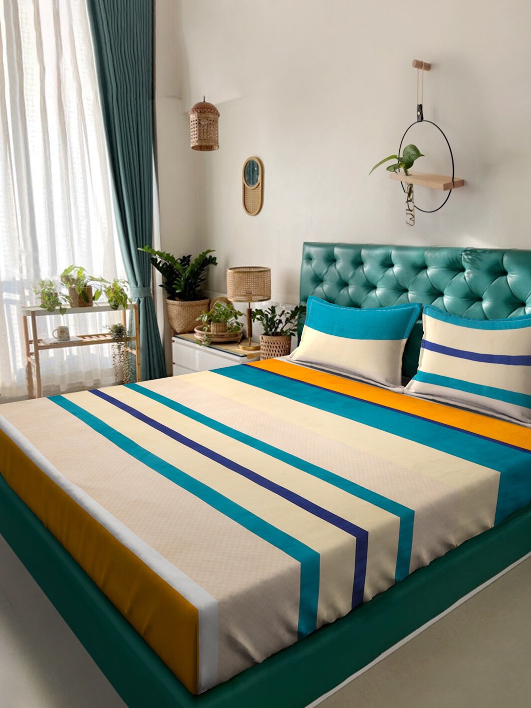 Alina decor Cream-Coloured & Blue Striped 210 TC Queen Bedsheet with 2 Pillow Covers
Alina decor Cream-Coloured & Blue Striped 210 TC Queen Bedsheet with 2 Pillow Covers
