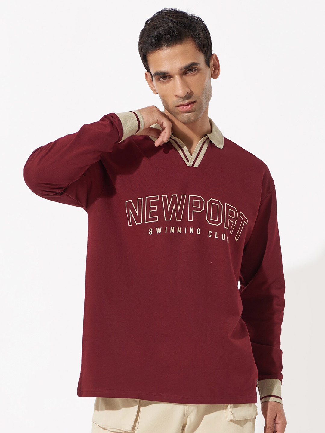 Maniac Typography Printed Polo Collar Drop-Shoulder Cotton Oversized T-Shirt, Burgundy
Maniac Typography Printed Polo Collar Drop-Shoulder Cotton Oversized T-Shirt, Burgundy