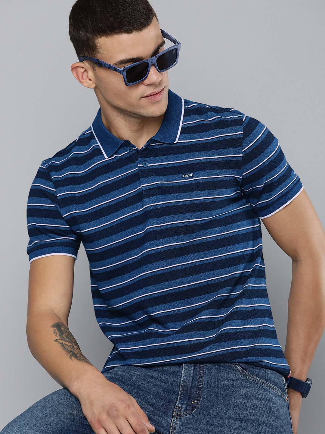 Levis Striped Polo Collar Pure Cotton T-shirt, Blue
Levis Striped Polo Collar Pure Cotton T-shirt, Blue